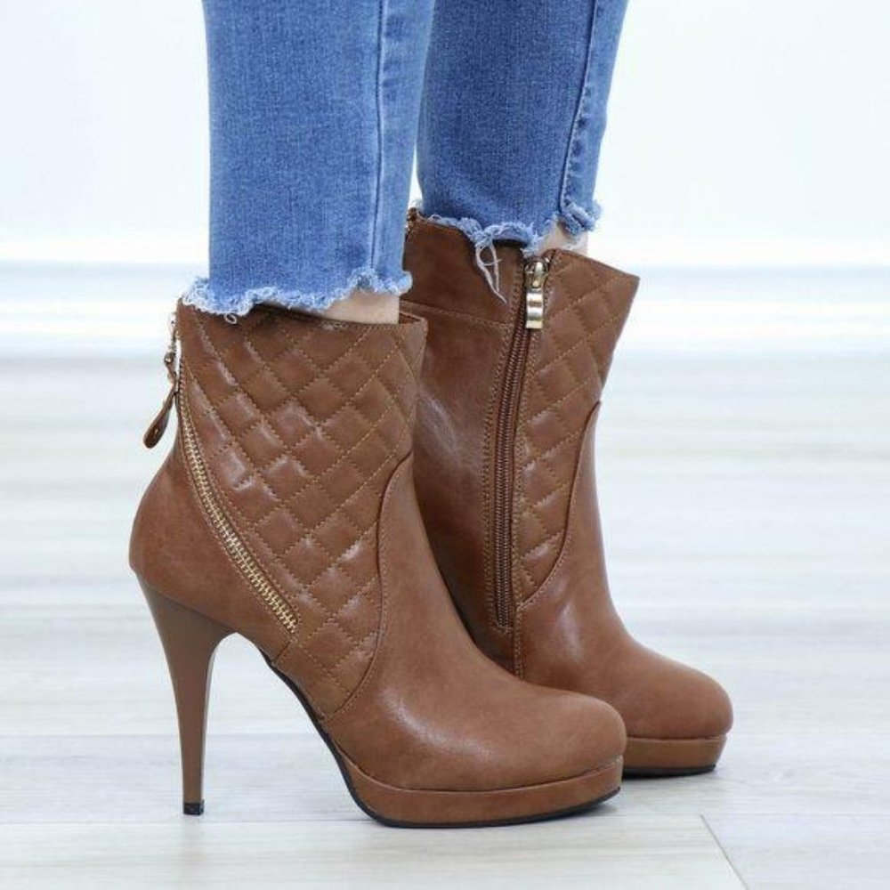 Platform High Heel Ankle Boots Fur inside